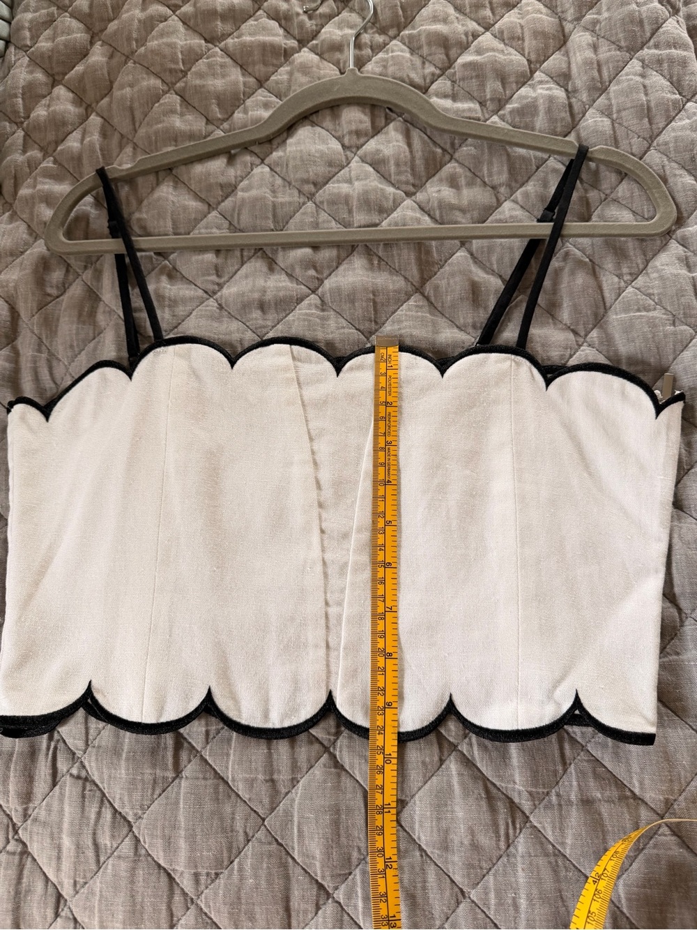 Meshki White Crop Top with Black Scallop Trim - Picture 5 of 9